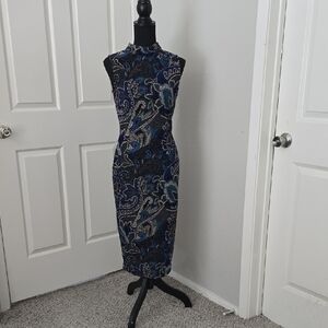 Beige by eci Black and Blue Paisley Midi Dress